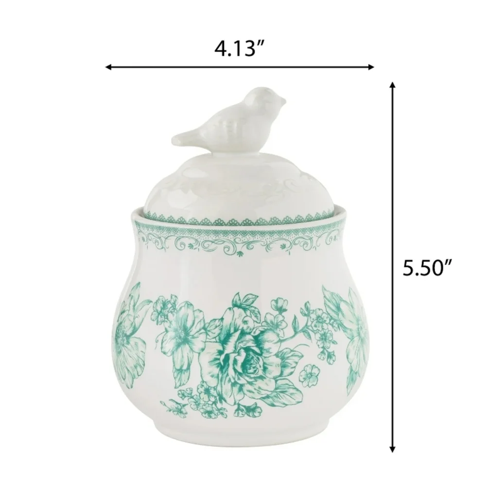 💜 New Pioneer Woman Agatha Green and White Serveware Sugar Bowl With Lid